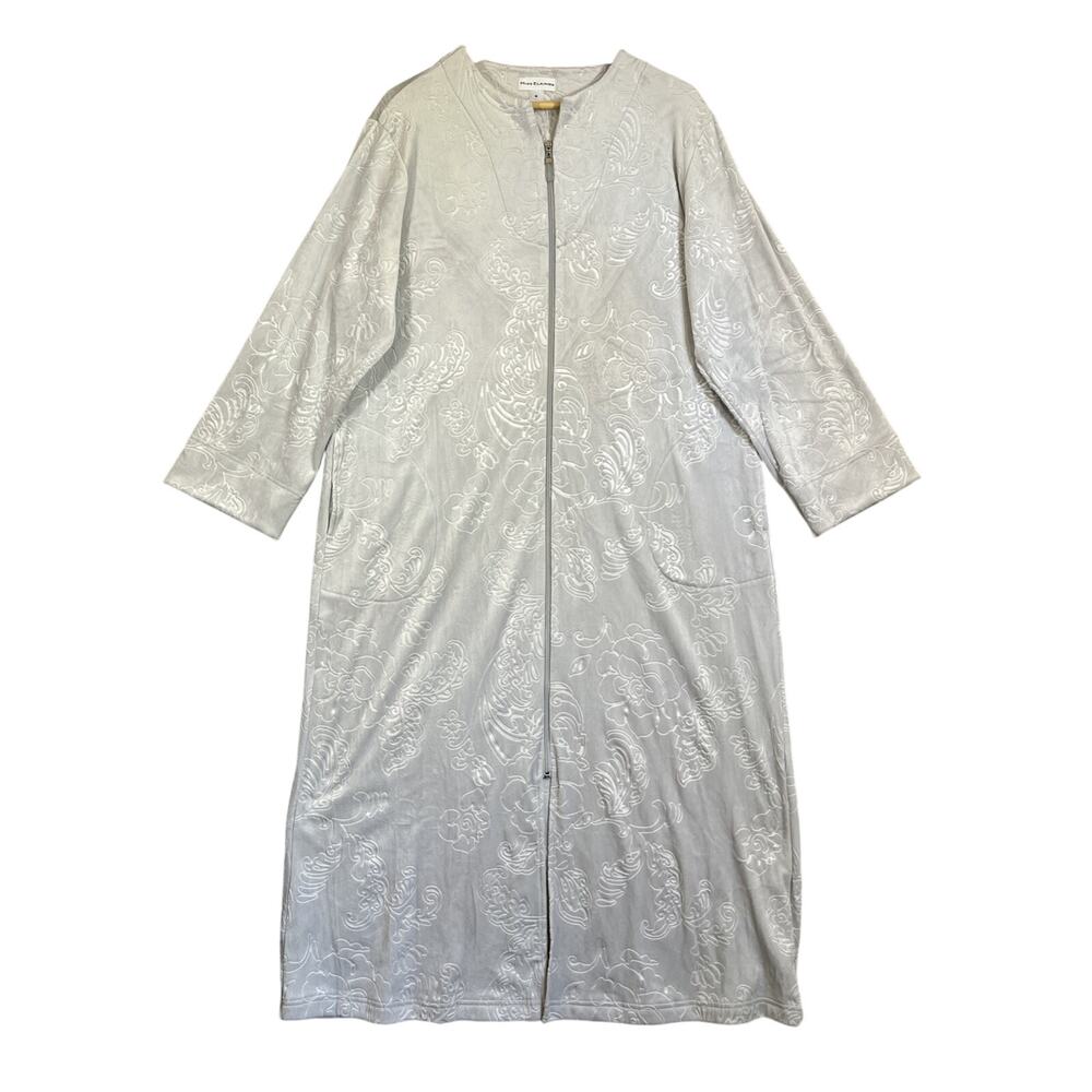 Miss Elaine Robe Women’s Medium Gray Floral Full Zip Velour Comfort House Coat
